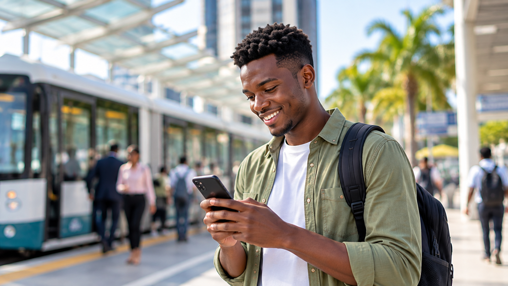 Resident using Mobile ID on a smartphone